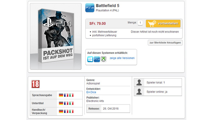『Battlefield 5』の舞台は第一次世界大戦か―海外小売店に情報掲載