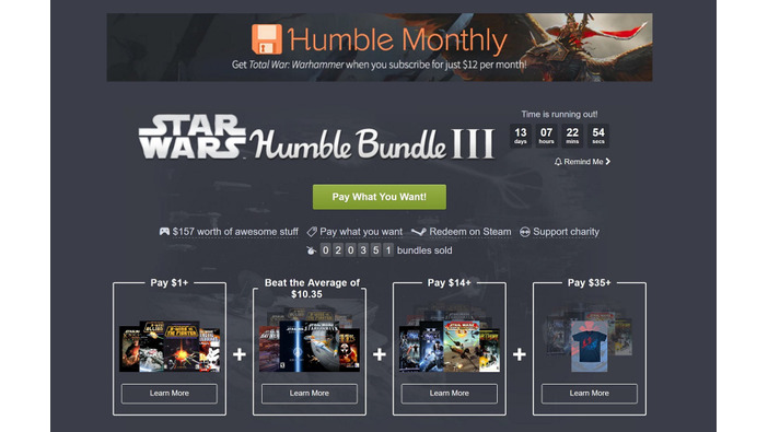 「Star Wars Humble Bundle III」販売開始―RPGから対戦型シューターまで！