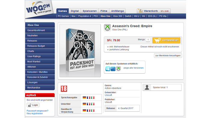 海外小売店に未発表タイトル『Assassin's Creed: Empire』が掲載