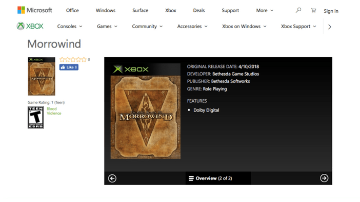 『TES III: Morrowind』含む4本の初代XboxタイトルがXbox One下位互換に対応か