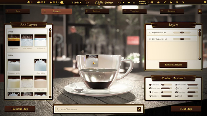 カフェ経営で目指すはコーヒー帝国『Espresso Tycoon』発表―「3Dコーヒーエディタ」で自分だけのレシピを実現